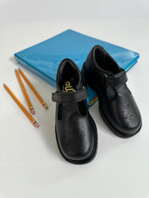 Load image into Gallery viewer, Black t-strap velcro school shoe with chunky sole (6)
