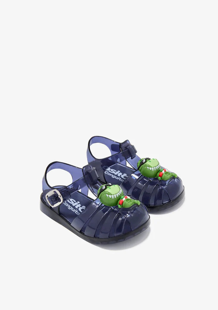 Navy jelly sandals with green detail
