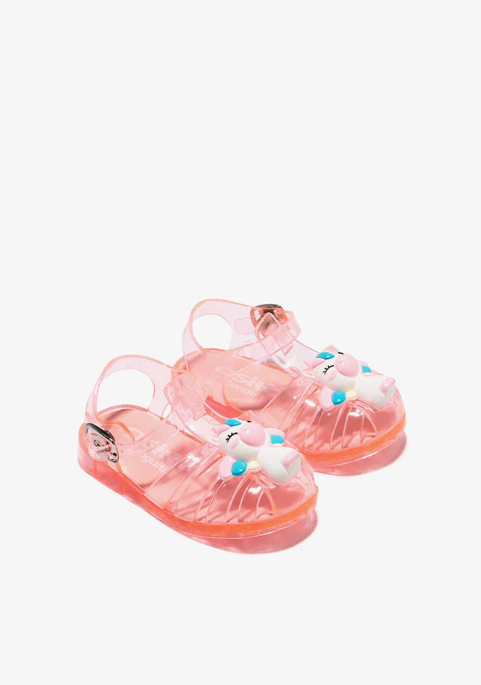 Pink jelly sandals with unicorn