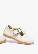 Load image into Gallery viewer, Beige tstrap leather shoe with dots details
