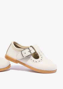 Beige tstrap leather shoe with dots details