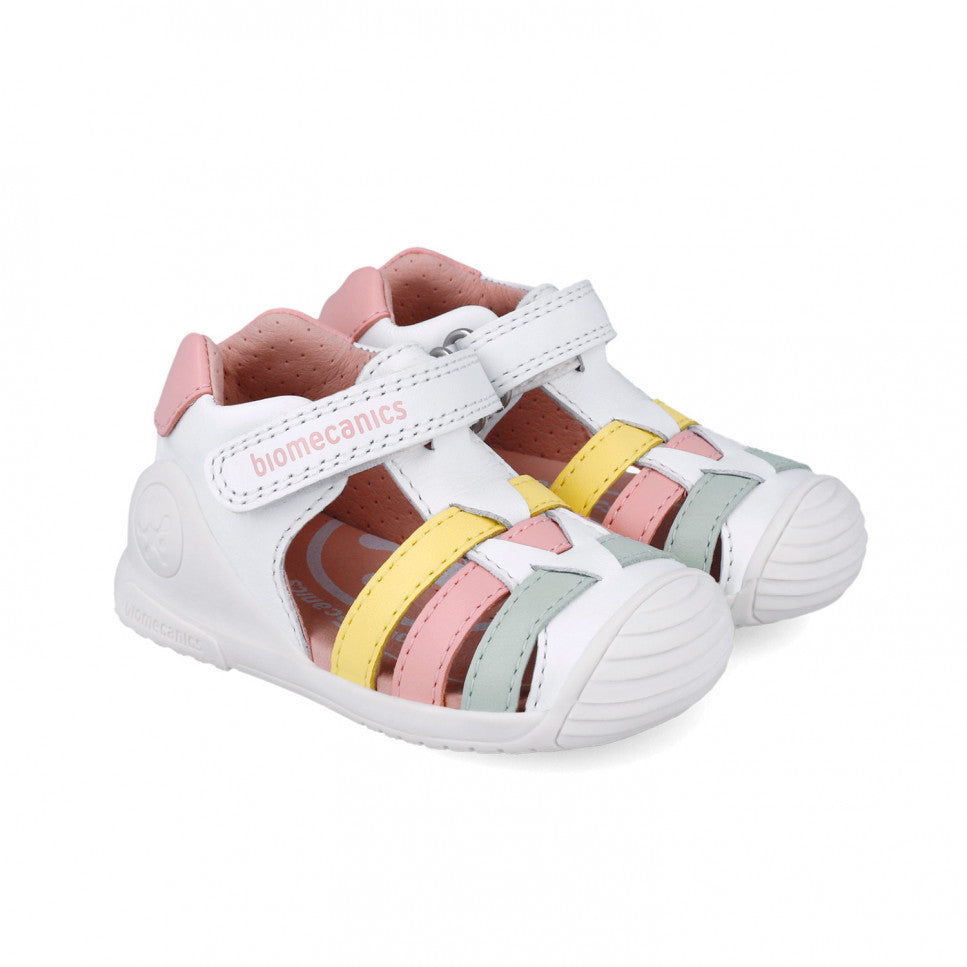 White leather and multi straps prewalker sandals