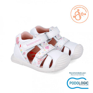 White printed leather with front velcro prewalker sandals