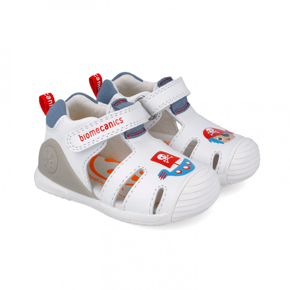 White leather pirate prewalker sandals