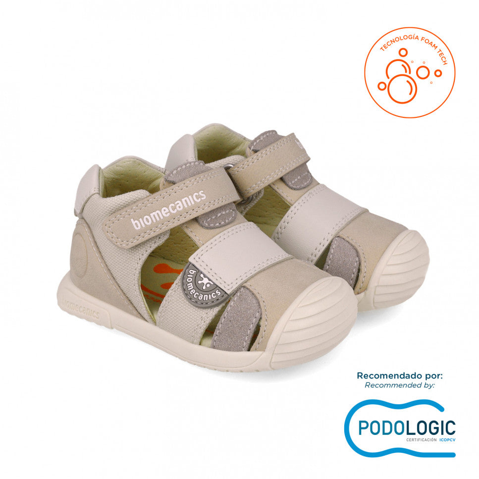 Beige leather prewalker sandals