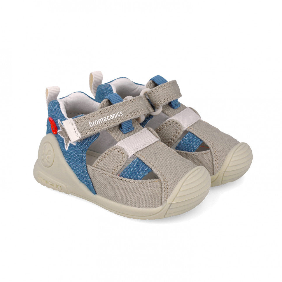 Beige and blue canvas prewalker sandals