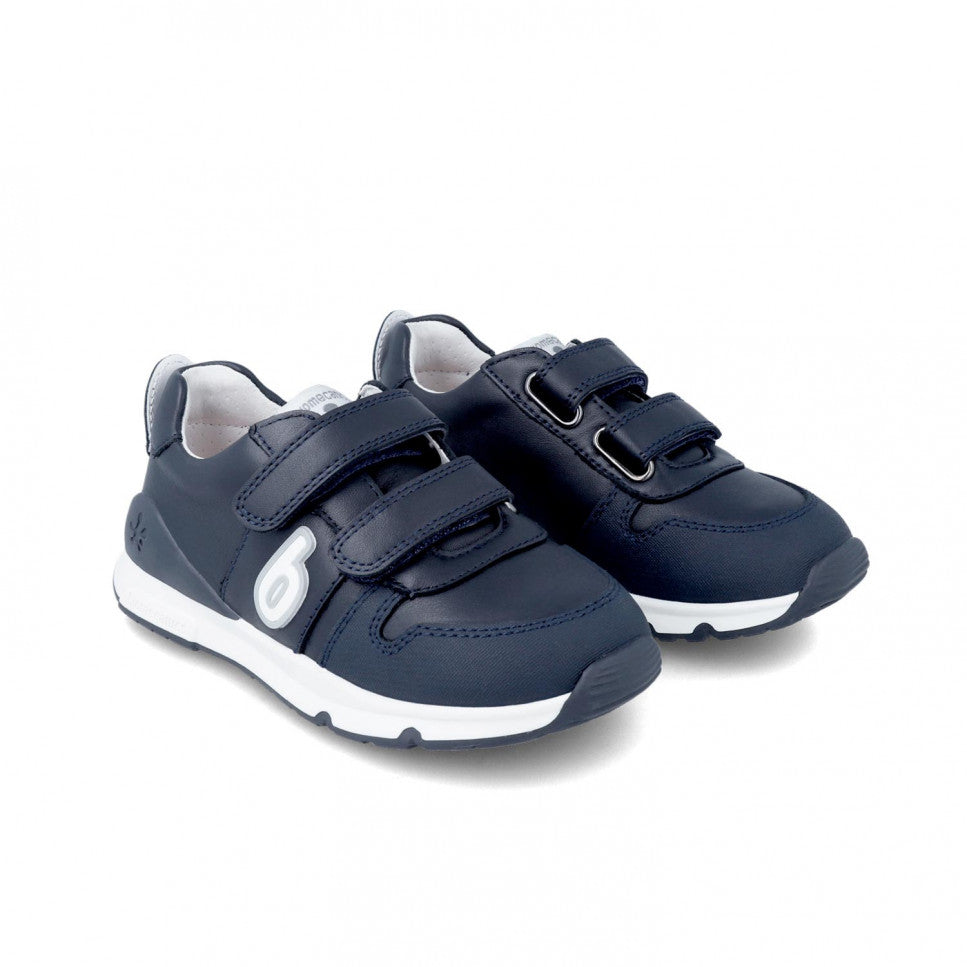 Navy leather sneaker with double velcro