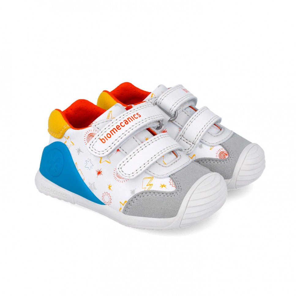 White printed multicolor double velcro prewalker