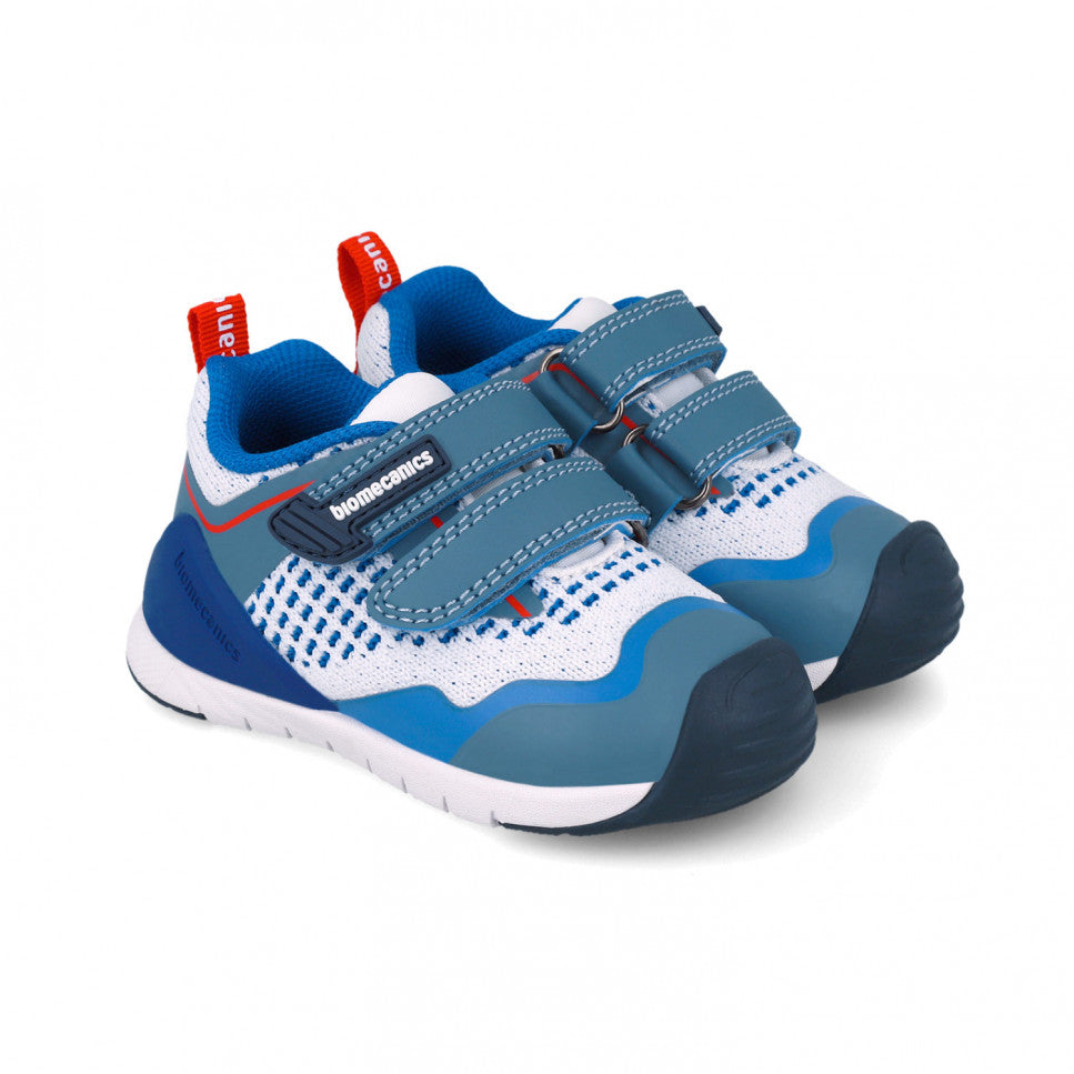 Blue and white mesh first step sneaker prewalker