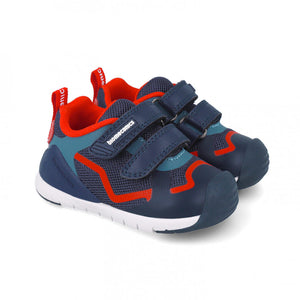 Navy and red mesh first step sneaker prewalker
