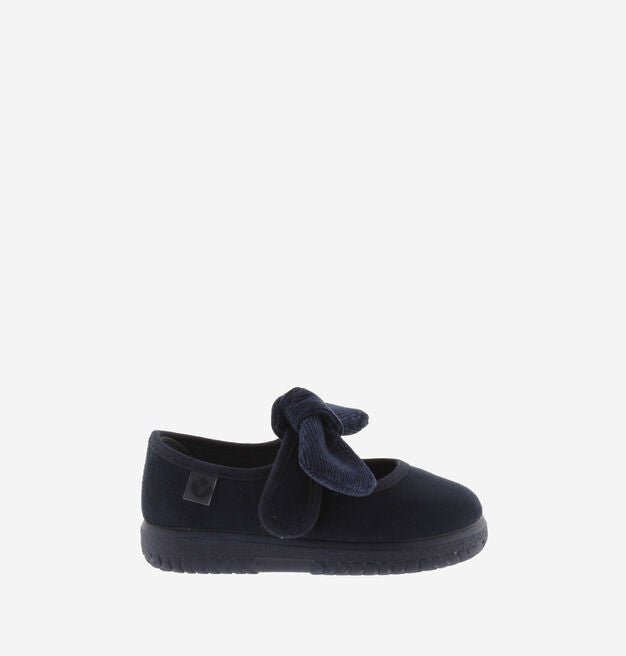 Navy suede Mary Jane with corduroy bow