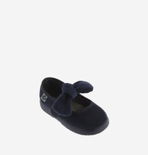 Load image into Gallery viewer, Navy suede Mary Jane with corduroy bow
