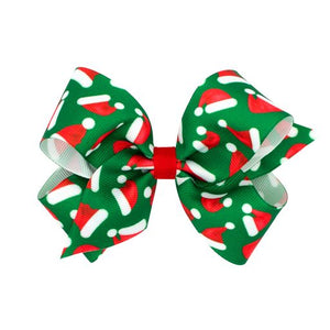 Santa Hat Christmas print grosgrain bow