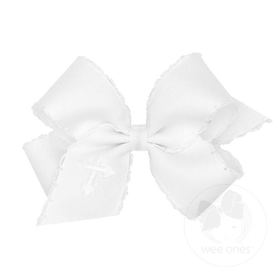 Grosgrain Bow with Moonstitch Edge and white Cross Embroidery