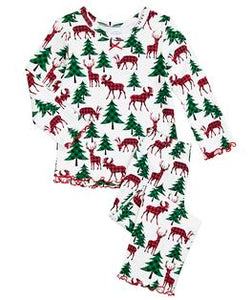 Plaid deer ruffle top and pant pj