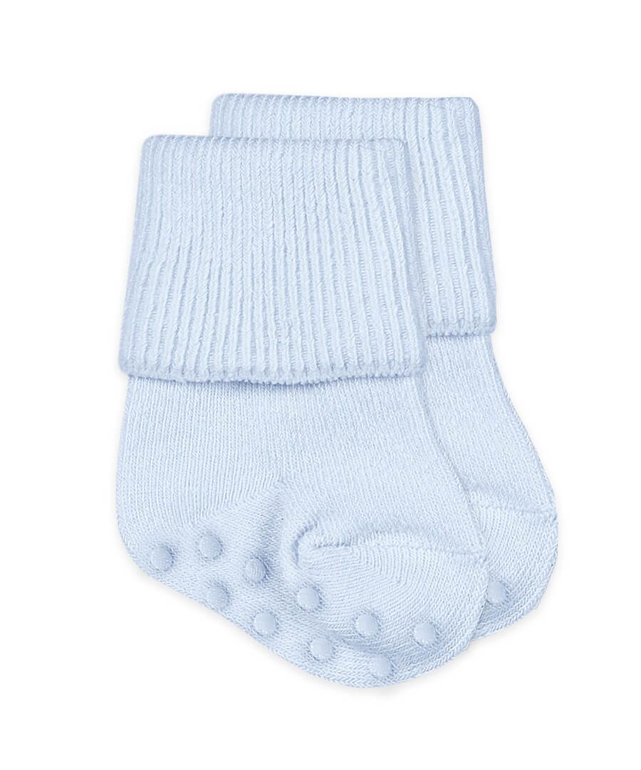 Baby blue non skid, organic turn cuff sock