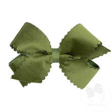 Load image into Gallery viewer, Scalloped Edge Faux Velvet Overlay bow
