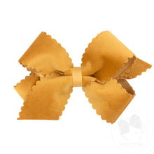 Load image into Gallery viewer, Scalloped Edge Faux Velvet Overlay bow
