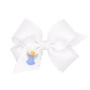 White moonstitch bow with embroidered angel