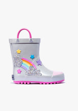 Load image into Gallery viewer, Silver rainbow rain boots
