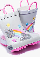 Load image into Gallery viewer, Silver rainbow rain boots

