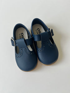 Navy tstrap leather shoe