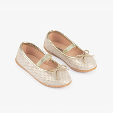 Load image into Gallery viewer, Gold leather perforated dots ballerina with elastic
