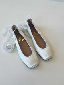 White ballerina with ankle tie up ribbon