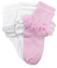 Load image into Gallery viewer, Ruffle/Ripple/Lace Turn Cuff Socks Pink/White 3 Pair Pack
