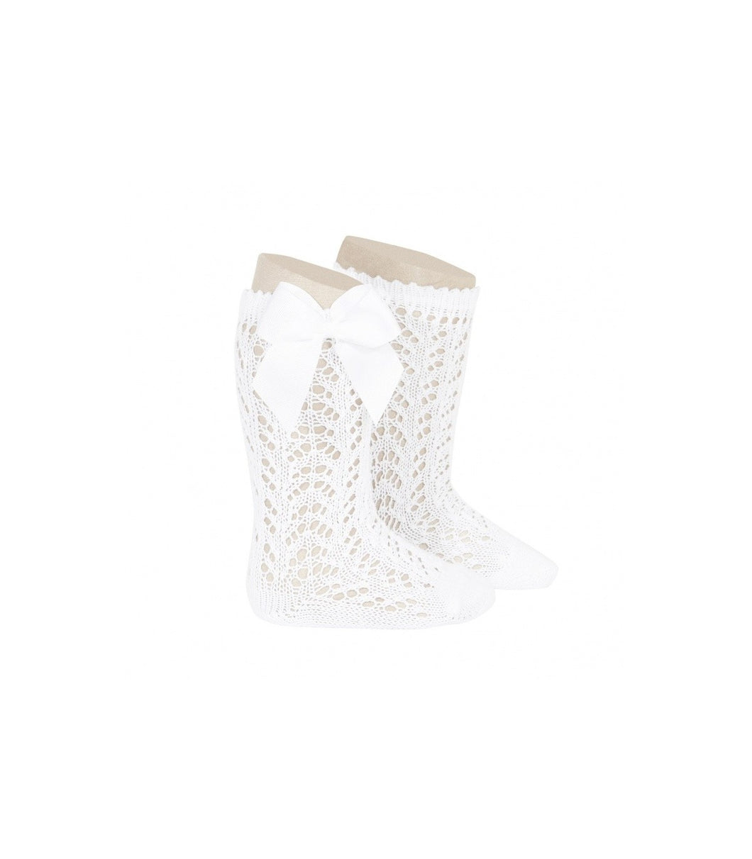 White openwork socks with grosgrain bow