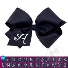 Load image into Gallery viewer, Navy with white initial grosgrain  bow
