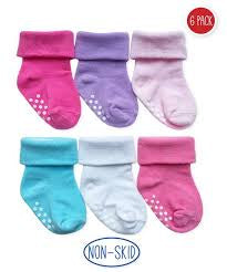 Girl color Non skid turn cuff socks (6 pairs)