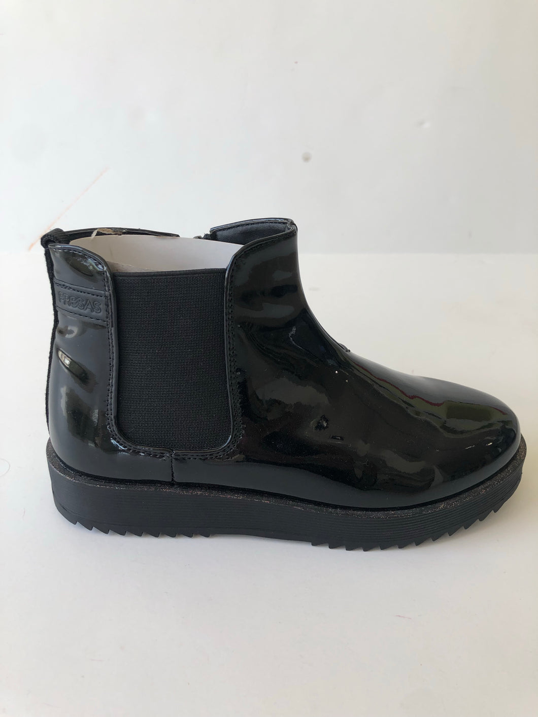 Black patent leather boot