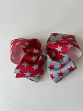 Load image into Gallery viewer, Two tone stars grosgrain bow- School colors
