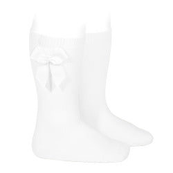 Knee high socks with side grosgrain bow.