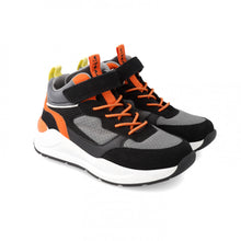 Load image into Gallery viewer, Gray/black/red high top sneakers with velcro closure
