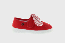 Load image into Gallery viewer, Red canvas mary jane with striped bow
