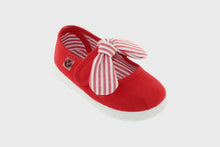 Load image into Gallery viewer, Red canvas mary jane with striped bow
